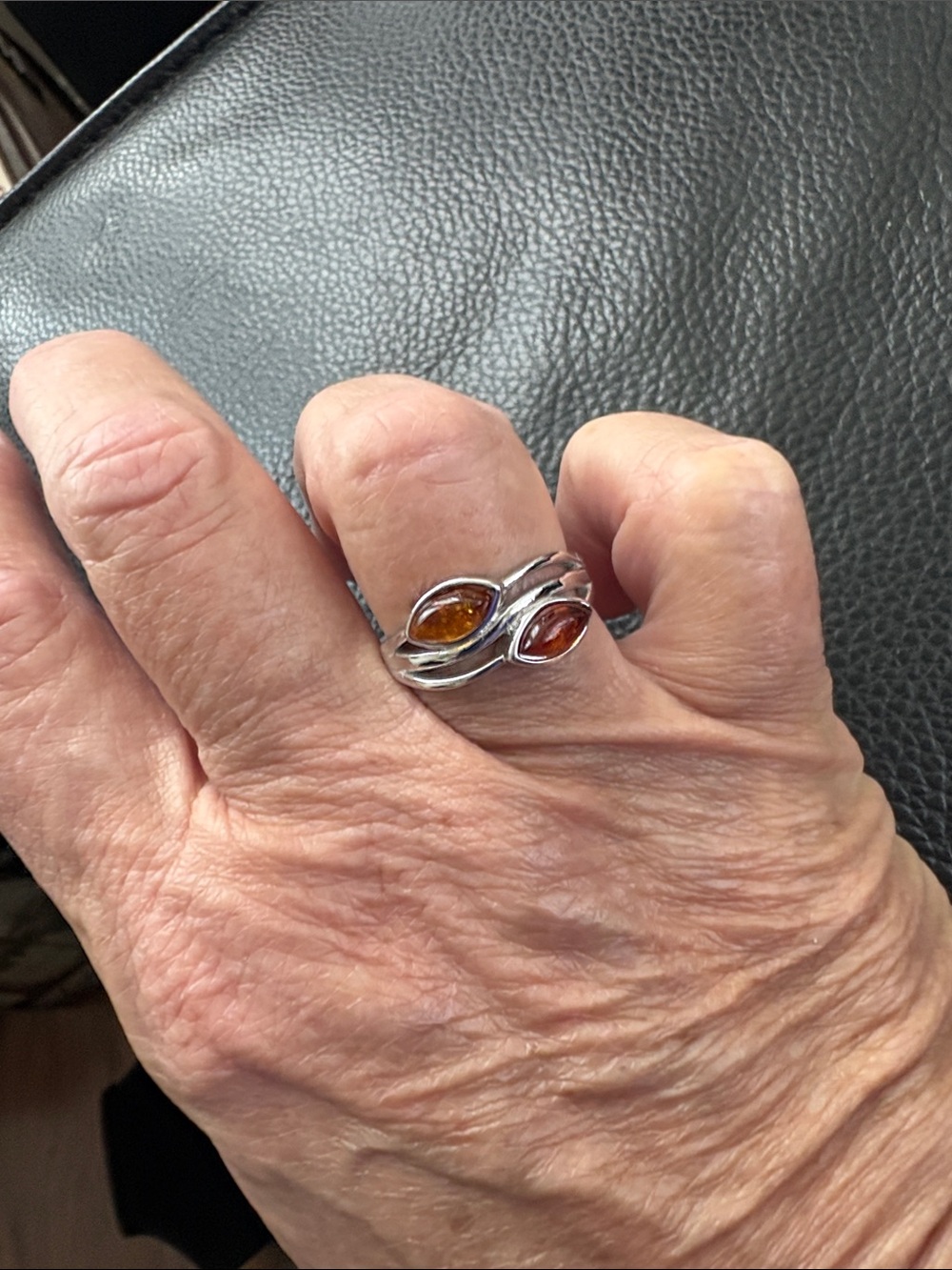 Sterling Silver Double Marquise Amber Ring - Amber Stones